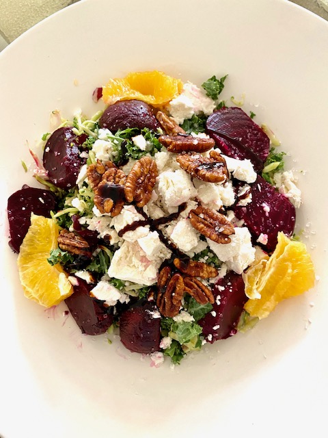 Roasted Baby Beets Broccoli & Kale Slaw With Honey Goat Cheese